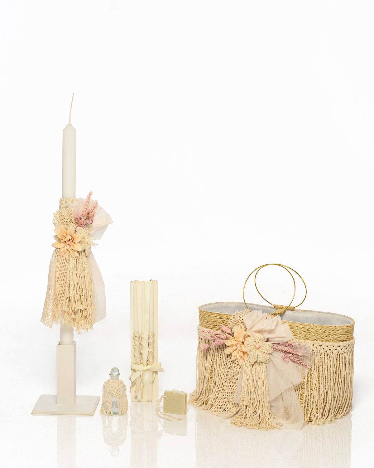 Σετ Βάπτισης με Θέμα Λουλο΄ύδια Macrame 7Τμχ