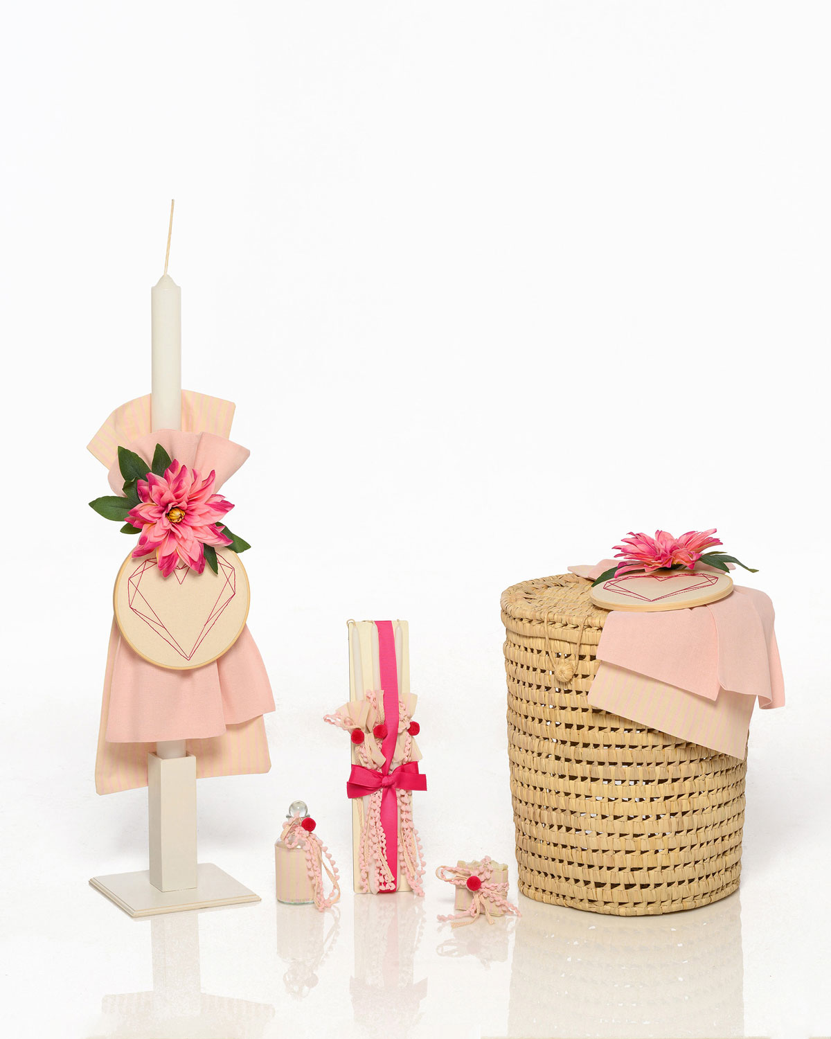 Σετ Βάπτισης με Θέμα Καρδιά Κέντημα 7Τμχ